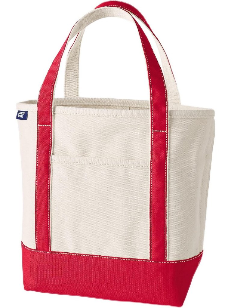 Stylish Medium Canvas Tote Bag With Open Top, Regular Handles - Natural & Red
